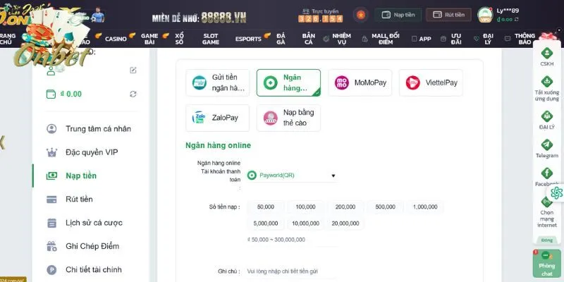 Nạp tiền Onbet bằng ngân hàng thường rất được ưa chuộng bởi hội viên